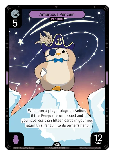 Ambitious Penguin, a Vibes card
