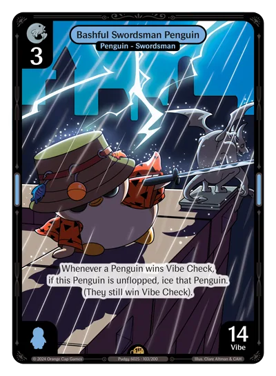 Bashful Swordsman Penguin, a Vibes card