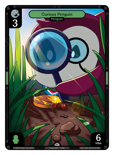 Curious Penguin, a Vibes card