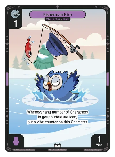 Fisherman Birb, a Vibes card