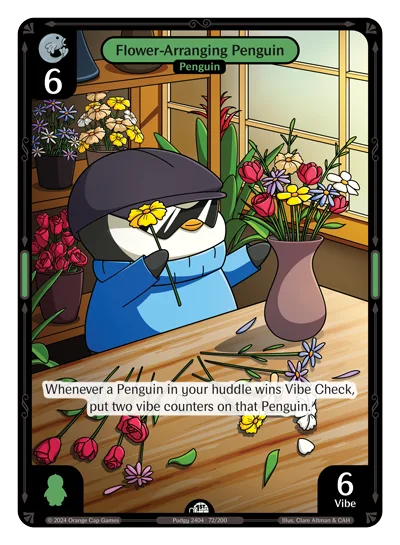 Flower-Arranging Penguin, a Vibes card