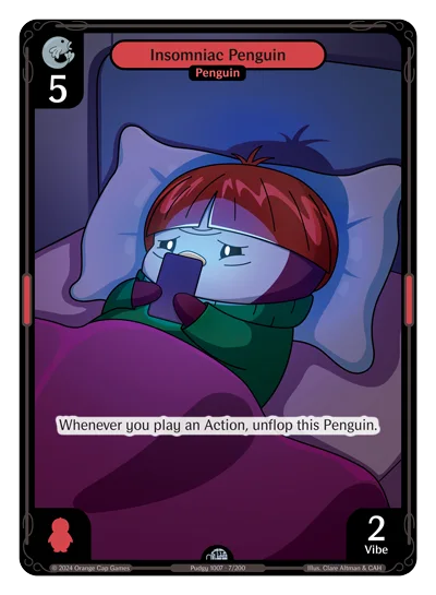 Insomniac Penguin, a Vibes card