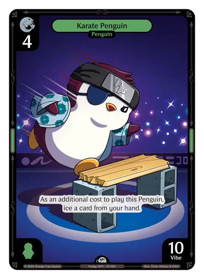 Karate Penguin, a Vibes card