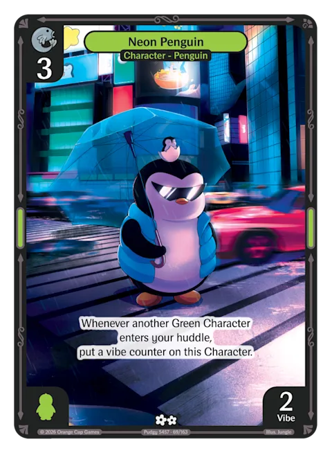 Neon Penguin, a Vibes card