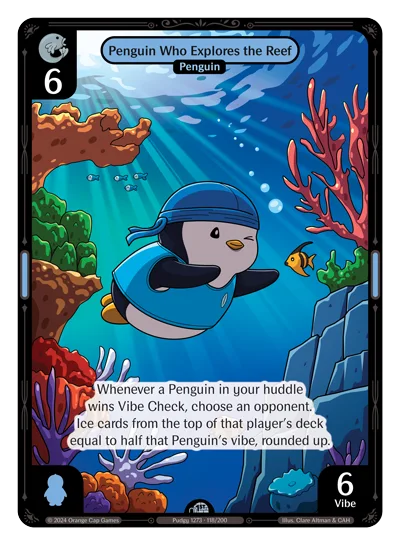 Penguin Who Explores the Reef, a Vibes card