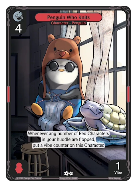 Penguin Who Knits, a Vibes card