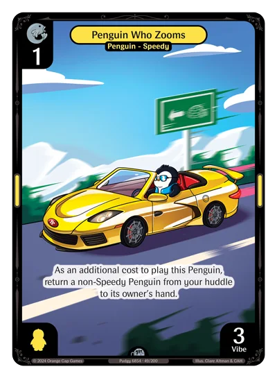 Penguin Who Zooms, a Vibes card