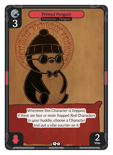 Printed Penguin, a Vibes card