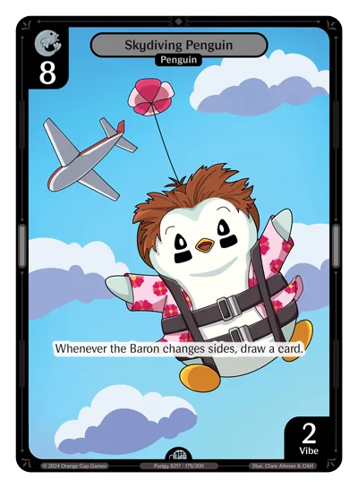 Skydiving Penguin, a Vibes card