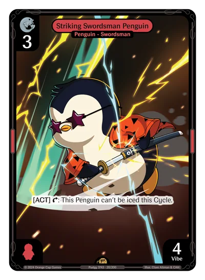 Striking Swordsman Penguin, a Vibes card