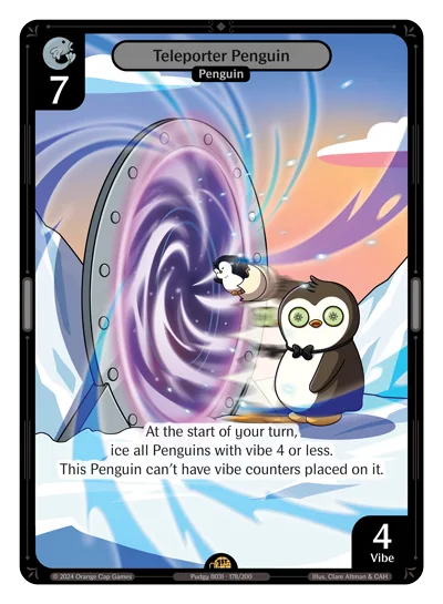 Teleporter Penguin, a Vibes card