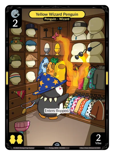 Yellow Wizard Penguin, a Vibes card