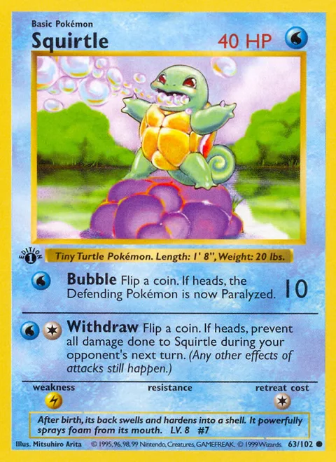 Squirtle, a Pokémon card