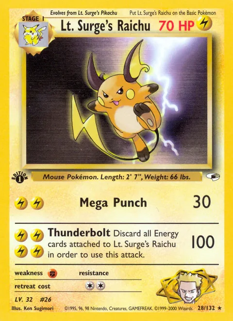 Lt. Surge's Raichu, a Pokémon card