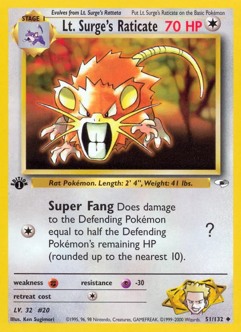 Lt. Surge's Raticate, a Pokémon card