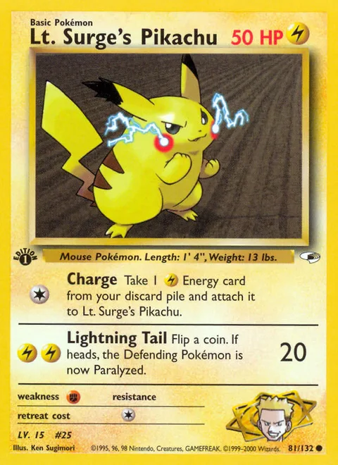 Lt. Surge's Pikachu, a Pokémon card