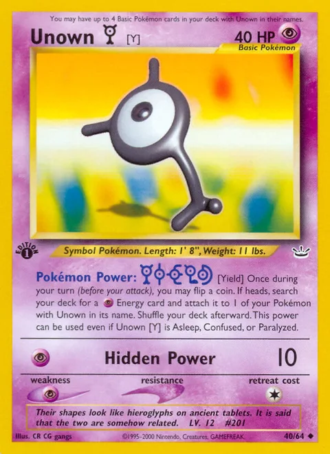 Unown [Y], a Pokémon card