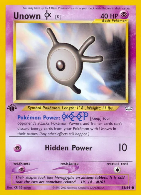 Unown [K], a Pokémon card